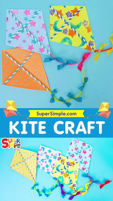 Kites Craft Preschool, Kite Craft Preschool Art Projects, Make A Kite Preschool, Toddler Kite Craft, Diy Kites Preschool, Kite Craft Kindergarten, Kites For Preschoolers, Craft Kite Making, Sankranti Activity For Kids