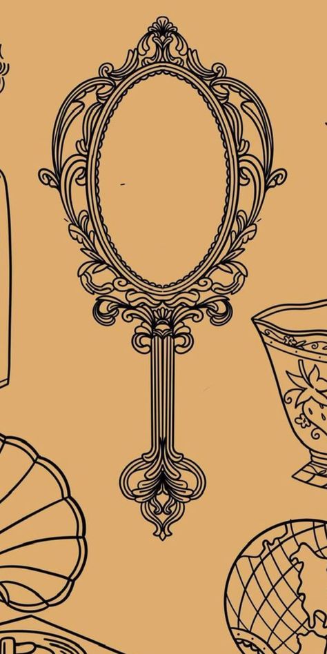 Vintage Hand Mirror Tattoo, Handheld Mirror Drawing, Hand Mirror Drawing, Mirror Tattoo Vintage, Mirror Tattoo Design, Vintage Mirror Tattoo, Mirror Tattoo, Mirror Vector, Mirror Tattoos