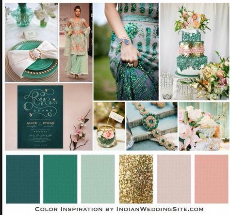 colour palette verde, dorado y rosado Gold Wedding Colors, Colors Schemes, Spring Wedding Colors, Wedding Color Inspiration, Emerald Wedding, Wedding Palette, Theme Color, Wedding Color Palette, A Collage