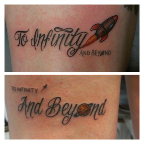 Freshly done, to Infinity and beyond To Infinity And Beyond Tattoo, Infinity And Beyond Tattoo, Beyond Tattoo, Marriage Tattoos, Matching Tattoo, To Infinity And Beyond, Matching Tattoos, Couple Tattoos, Little Things