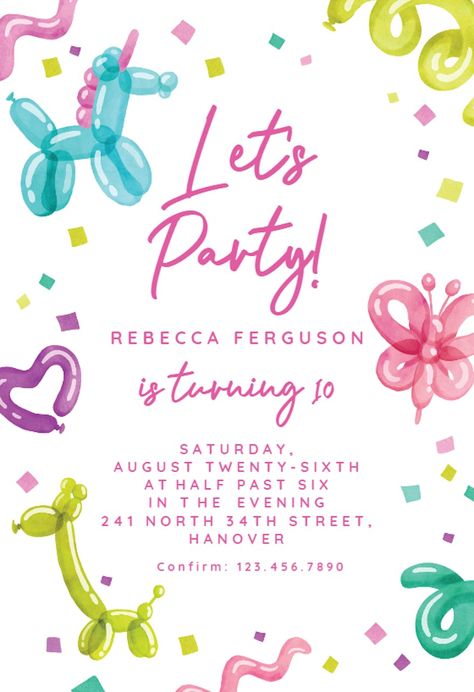 Colorful Party Invitations, Illustrated Birthday Invitations, Digital Birthday Invitations, Kids Birthday Invitation Card, Girl Birthday Invitations, Kids Party Invitations, Surprise Birthday Invitations, Diy Birthday Invitations, Girls Party Invitations