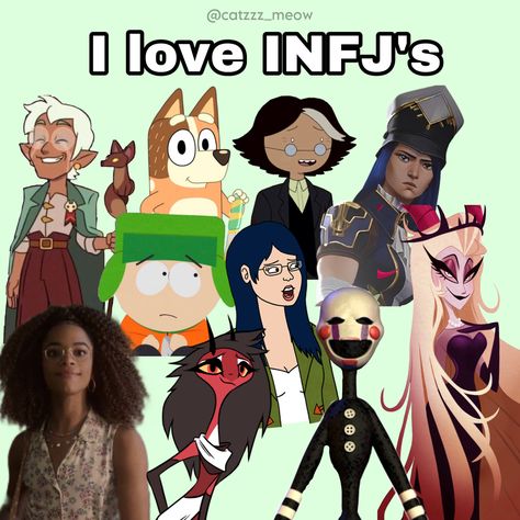 Mbti personality type INFJ multifandom edit Raine whispers the owl house toh Chilli Heleer Bluey Simon Petrikov Fionna and Cake Caitlyn Kiramman Arcane Kyle Broflovski South Park Diane Nguyen Bojack Horseman Elle Argent Heartstopper Tilla Helluva Boss Puppet Five nights at Freddy’s fnaf Lilith Magne Hazbin Hotel Hazbin Hotel Mbti, Helluva Boss Cake, South Park Mbti, Elle Argent Heartstopper, Diane Nguyen Icon, Ezra Core, Diane Nguyen, Infp Mbti, Elle Argent