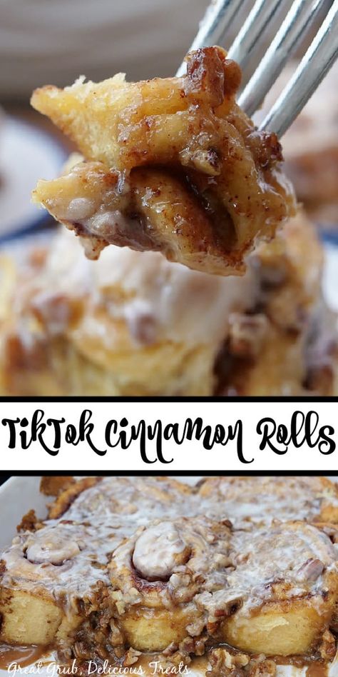 Cinnamon Rolls Easy Quick, Pilsbury Cinnamon Rolls, Tiktok Cinnamon Rolls, Pillsbury Cinnamon Roll Recipes, Cinnamon Roll Hack, Cinnamon Roll Desserts, Roll Dough Recipe, Cinnabon Rolls, Quick Cinnamon Rolls