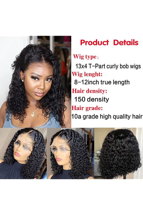 Short Curly Wig for Black Women,13x4 Middles Part Water Wave Lace Front Bob Wigs Human Hair with Baby Hair 150 Density Glueless Wet and Wavy Closure Wigs Natural Color (10inch, Curly Bob Wigs) Curly Wig For Black Women, Deep Wave Bob, Short Curly Bob Wig, Lace Front Bob Wigs, Curly Bob Wig, Short Curly Wig, Curly Bob Wigs, Bob Lace Front Wigs, Short Curly Wigs