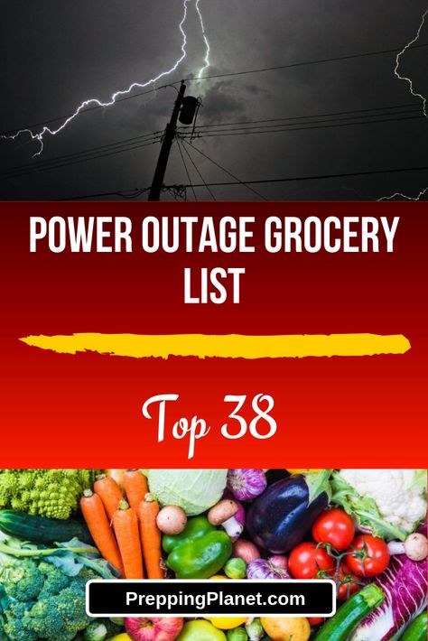 Power outage grocery list starting with the most important items such as water and food but also including several items which will make your life a lot easier in case of a long term power outage Storm Food Power Outage, Power Outage Meals, Power Outage Hacks, Power Outage Food, Food Supply List, Grocery Staples, Emergency Preparedness Food, Emergency Food Supply, Prepper Survival