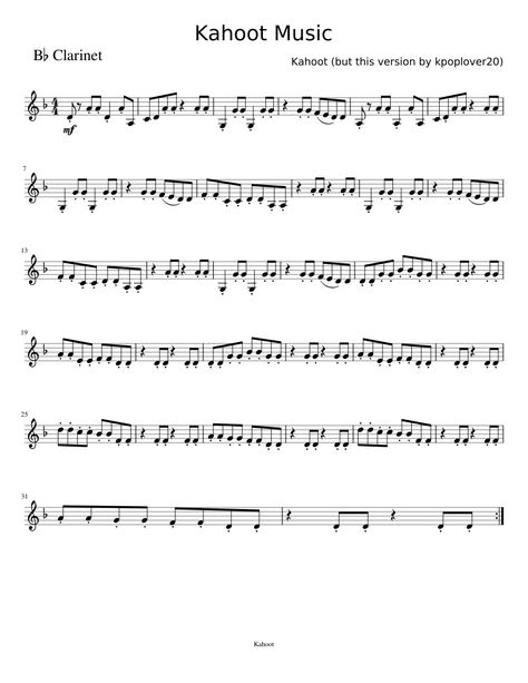 Kahoot Sheet Music, Sheet Music For Clarinet, Songs On Clarinet, Clarinet Music Sheets, B Flat Clarinet Sheet Music, Easy Clarinet Sheet Music, Kahoot Music, Free Clarinet Sheet Music, Bb Clarinet Sheet Music