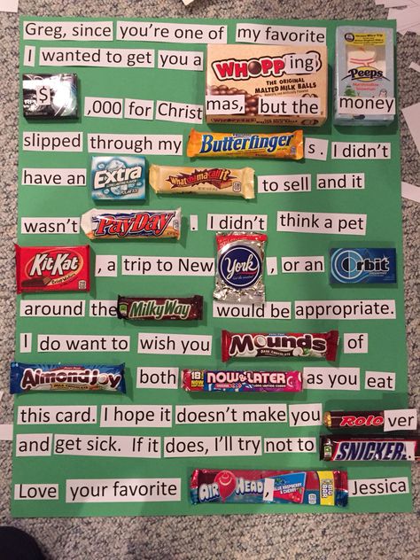 Candy poster. Perfect for Christmas or birthdays. Made this for my brother. Best sister award?? Christmas Presents For Brother, Presents For Brother, Candy Poster Board, Candy Bar Poems, Candy Bar Cards, Candy Bar Sayings, Candy Birthday Cards, Candy Bar Poster, Sister Gifts Diy