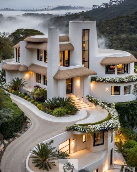 Hilltop House, Tropical Villas Architecture, Architectural Design, Houses In Africa Beautiful, Modern Jungle House Architecture, Afrofuturistic Architecture, Futuristic Jungle House, Mansion Aesthetic, Paris Interiors