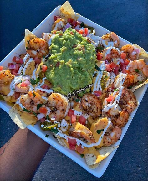 Nacho Supreme Recipe, Supreme Nachos, Selling Plates, Nachos Supreme Recipe, Turtle Fudge, Seafood Nachos, Shrimp Nachos, Nachos Supreme, Diy Foods