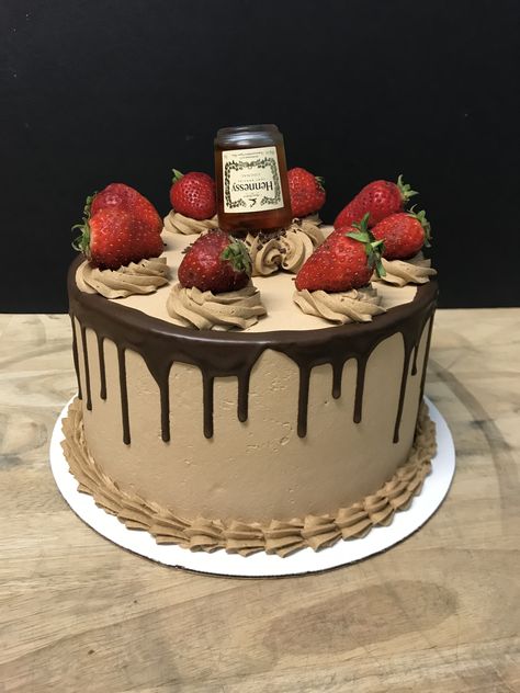 26th Birthday Cake, Hennessy Cake, 26 Birthday Cake, Alcohol Cake, 21st Ideas, Chocolate Covered Fruit, 50th Bday, Happy Birthday Cake Images, 21 Birthday