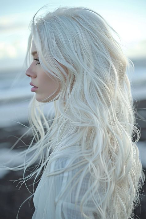 Long Wavy Hairstyles 16 Messy Pixie Haircut, Long White Hair, Icy Blonde Hair, White Hair Color, White Blonde Hair, Blonde Tones, Icy Blonde, Platinum Hair, White Blonde