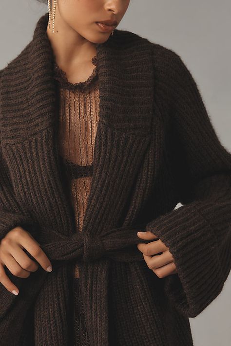 Add a touch of coziness to your close-knit circle with the All I Need Long Cardigan Sweater, with a tie-belt to cinch your waist and a below-the-knee length for layering over dresses. | All I Need Long Cardigan Sweater by Sanctuary in Brown, Women's, Size: Small, Polyester/Acrylic at Anthropologie Knit Circle, Women Long Cardigan, Sweater Wrap, Long Cardigan Sweater, Wool Wrap, Long Sweaters Cardigan, Wrap Cardigan, Brown Sweater, Long Cardigan