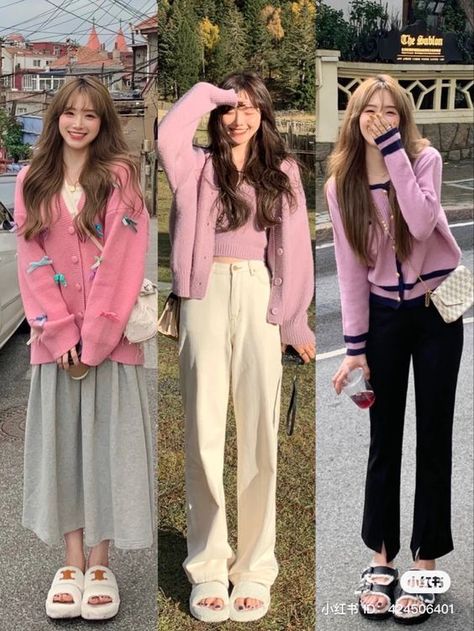 PINK OOTD Outfits Ideas Korean Style, Korean Fashion Cute Girly, Sweet Outfits Girly, Winter Korean Outfits, Girly Korean Outfits, Girly Casual Outfits, Korean Cute Outfits, Pink Ootd, Coordinates Outfits