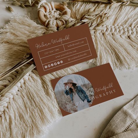 Boho Photo Small Business Card Boho Branding, Photo Business Cards, Small Business Cards, Contact Card, Minimal Business Card, Photography Business Cards, Unique Hair, Square Business Card, Small Business Branding