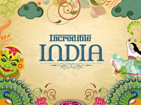 Poster or banner design of Incredible India. stock illustration Incredible India Posters, Indian Dances, Community Picture, Project Cover Page, Dance Background, India Poster, Vector Graphics Illustrations, India Images, Culture Day