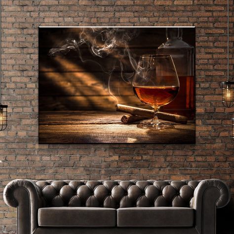 Cigar And Glass of Bourbon Whiskey Canvas Wall Art WHAT YOU CAN EXPECT • FREE SHIPPING on every order! Yeah, it's that simple!• Hand crafted with care at the time of your purchase.• Order without fear: 30-DAY MONEY BACK GUARANTEE• We use premium materials and have a meticulous quality control process in order to deliver our customers a high quality and superior product. SPECIFICATIONS Classic Canvas is designed and printed on the best quality canvas that comes with utmost durability, Ready To Ha Glass Of Bourbon, Home Lounge Room Bar, Bar Lounge Room, Bar Nook, Whiskey Lounge, Bourbon Room, Lounge Rooms, Whiskey Room, Cozy Bar