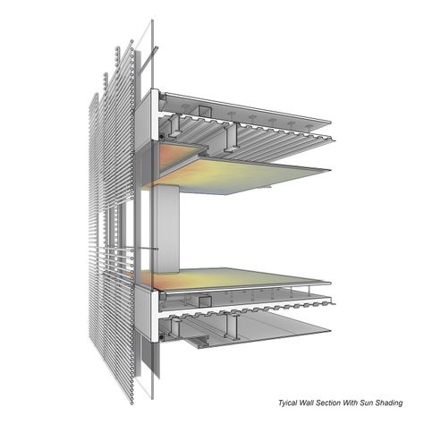 New York Times Building, Construction Details Architecture, Curtain Wall Detail, New York Buildings, Renzo Piano, Architectural Section, Building Section, Diagram Architecture, Building Facade