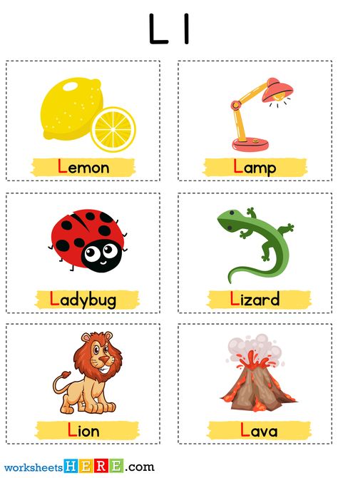 Things That Start With L Letter with Pictures, Alphabet L Words Examples - WorksheetsHere.com L Letter Images, Letter With Pictures, Letter L Words, Lady Lightning, L Letter, Monkey Mask, Words List, Writing Games, Alphabet Words