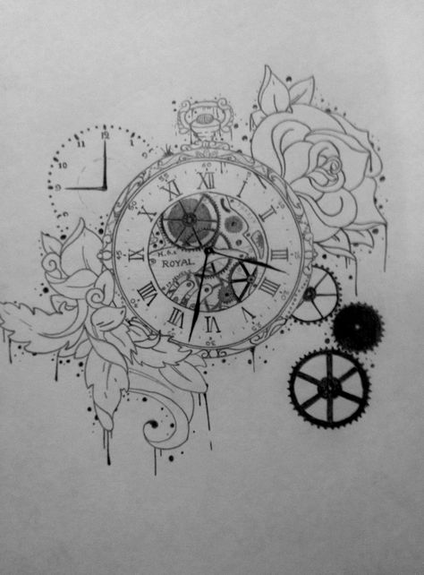 Taschenuhr abstrakt Punk Tattoos, Clock Drawings, Steampunk Tattoo, Kunst Tattoos, Watch Tattoos, Clock Tattoo, Rose Tattoo Design, 1 Tattoo, Tattoo Illustration