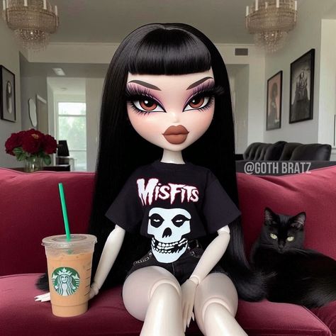 Good morning 🐈‍⬛ #bratz #explorepage Bratz Doll Bangs, Goth Bratz, Dark Home Decor, Romantic Goth, Cute Disney Wallpaper, Bratz Doll, Vintage Poster Art, Bts Drawings, Cute Animal Videos