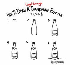 How to draw a champagne bottle Champagne Doodle, How To Draw Good, Bottle Doodle, Bottle Sketch, Holiday Doodles, Visual Facilitation, Holiday Drawing, Doodle Easy, Drinking Champagne