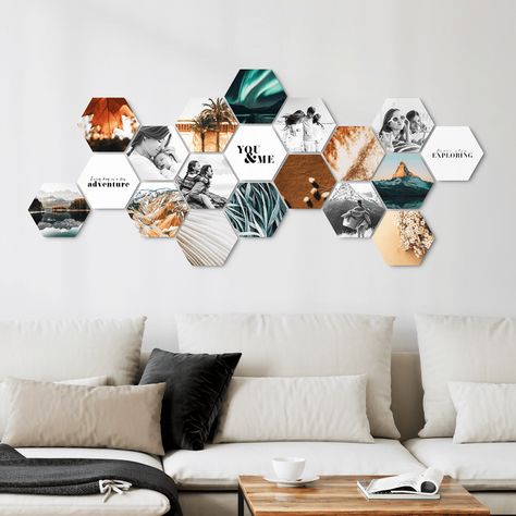 Types Of Interior Design Styles, Hexagon Decor, Hexagon Photo, Photo Wall Hanging, Living Room Types, Picture Tiles, Bedroom False Ceiling Design, Diy Wall Art Decor, Hanging System