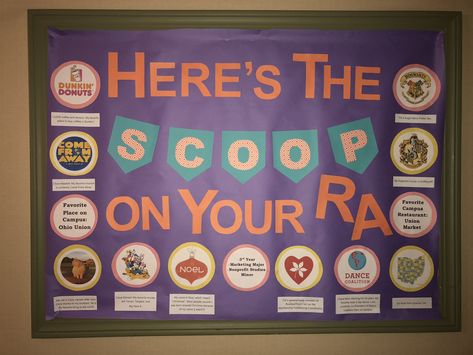 Get to know your RA - ice cream themed bulletin board Get To Know Me Bulletin Board Ra, Get To Know Me Bulletin Board, Ra Community Bulletin Board, Get To Know Me Ra Board, Get To Know Me Board, Get To Know Your Ra Bulletin Board, Welcome Back Ra Bulletin Boards, Ra Welcome Bulletin Boards, Ra About Me Board