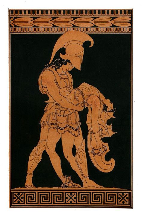 Ancient Greek Vase, Greek Vase, Greek Paintings, Ancient Greek Pottery, Achilles And Patroclus, Greek Warrior, Ancient Greek Art, Greek Pottery, Greek And Roman Mythology