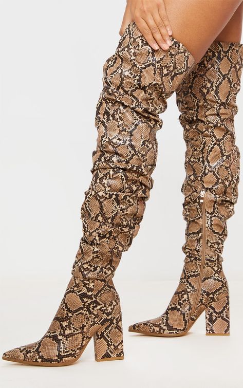 Thigh High Stiletto Boots, Snake Skin Boots, Brown Snake, Block Heel Boots, Heel Boots, Suede Ankle Boots, Thigh High Boots, Thigh High, Latest Fashion For Women