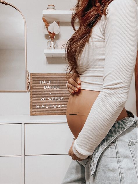 Halfway there Maternity Instagram Posts, Bump Pictures Weekly Outfit, Halfway Bump Pic, Maternity Weekly Pictures, 20 Weeks Photoshoot, Halfway Maternity Pictures, 20 Week Bump Pictures, Half Way Baked Pregnancy Photos, Halfway Through Pregnancy Pictures