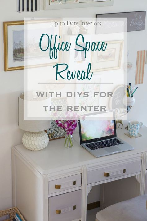 Office Space Reveal - Up to Date Interiors Renter Friendly Decorating, Home Office Design On A Budget, Eclectic Decor Modern, Home Decor Shelves, Small Space Office, Eclectic Living Room, Rental Decorating, Craft Room Office, Diy House Projects