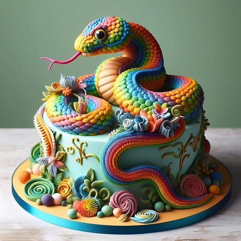 Snake Cakes, Violet Cakes, Crazy Cake, Fantasy Cake, 4th Birthday Cakes, Funny Birthday Cakes, Special Cakes, Amazing Food Art, Awesome Cakes