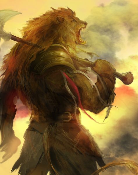 ArtStation - Roar - Lion warrior Dnd Tabaxi, Lion Warrior, Fire Lion, Fire Warrior, Golden Warriors, Roaring Lion, Reference Art, Image Painting, Fantasy Paintings