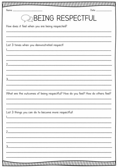 Psychology Worksheets Printables, Free Self Esteem Worksheets Printables, Respect Therapy Activities, Respect Worksheets Printables, Respect Coloring Pages Free Printable, Family Therapy Worksheets Printables, Kindness Worksheets Free Printable, Spirituality Worksheets, Self Control Worksheet