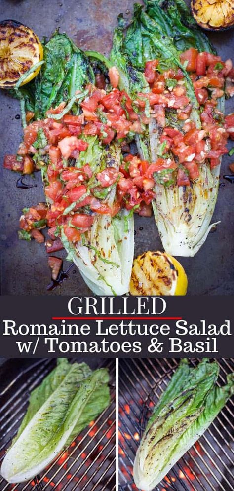 Romaine Recipes, Romaine Lettuce Recipe, Grilled Romaine Lettuce, Tomato Basil Salad, Grilled Romaine Salad, Lettuce Recipes, Salad With Tomatoes, Grilled Salad, Grilled Romaine