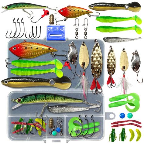 PRICES MAY VARY. Environmental Plastic, Metal etc Fishing lures set with a tackle box contains nearly all accessories including: VIB, soft fish, spinner bait, plastic worms, soft cricket lure, maggot soft baits, paddle tail swimbaits, swivel connector, jig head, fishing hooks, fishing beads and fishing weights sinkers. Which can meet your various fishing! These fishing lures feature a precisely engineered shape, making the fish look more vivid and realistic. All fishing lure sets made of metal a Fishing Backpack, Fishing Gloves, Topwater Lures, Spinner Bait, Bass Fishing Lures, Bass Lures, Bait And Tackle, Fishing Tackle Box, Fishing Techniques