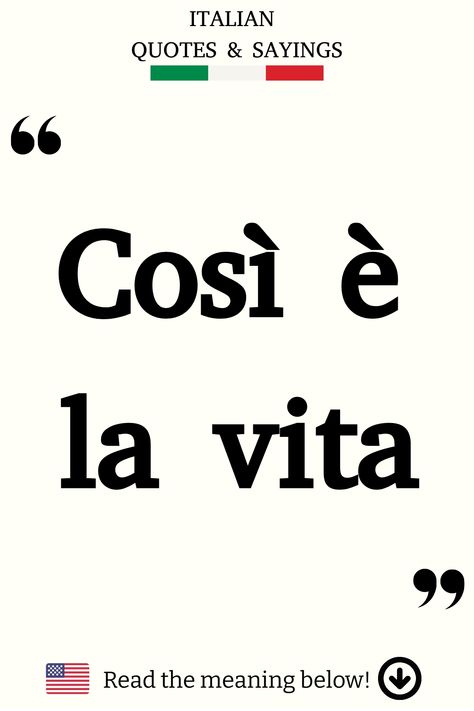 Italian Saying: That’s life. Italian Proverbs Quotes, Italian Life Quotes, Beautiful Italian Quotes, Italian Phrases Quotes, Romantic Prompts, Funny Italian Sayings, Poetic Love Quotes, Italian Sayings, Italian Proverbs