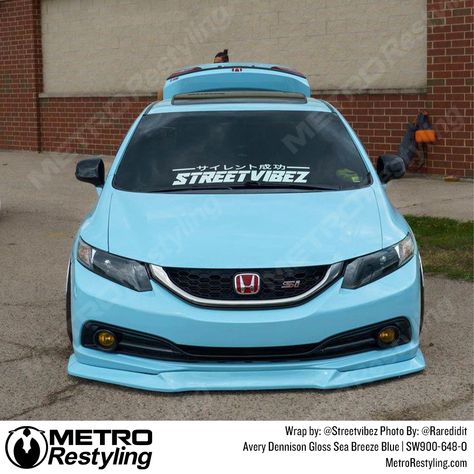 Honda Civic Si. Wrapped In Avery Dennison SW900 Gloss Sea Breeze Blue Wrapped By @Streetvibez #metrorestyling #paintisdead #vinylwraps #carwraps #vinylwrap #carwrap #vinylwrapping #carporn #vehiclewraps #wrapped #carspotting #carphotography #AveryDennison Blue Honda Civic, Civic G8, 2015 Honda Civic Si, Black Honda Civic, Honda Civic Hatch, Honda Civic Car, Black Honda, Civic Car, 2015 Honda Civic