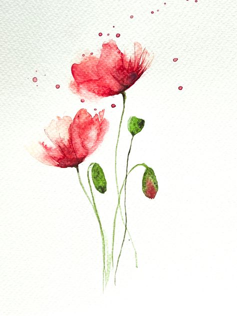 Red water color poppies Poppies Drawing Simple, Drawings Of Poppies, Poppy Drawing Simple, Watercolor Poppy Tattoo, Simple Watercolor Flowers, Loose Watercolor Flowers, Poppy Drawing, Poppies Tattoo, Watercolor Poppies