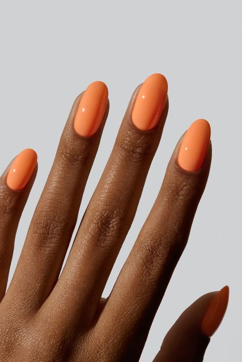 Summer 2024 Nails for Dark Skin: Trending Colors and Classy Designs Neon Coloured Nails, Summer Nails Inspiration Orange, Pastel Orange Nails Peach, Cantaloupe Nails, Orange Creamsicle Nails, Spring Orange Nails, Soft Orange Nails, Simple Orange Nails, Coral Orange Nails