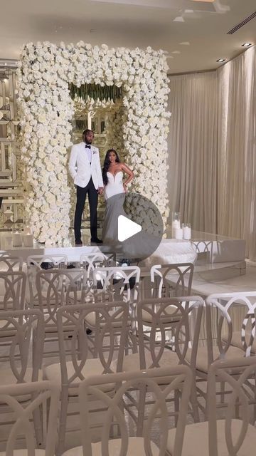 Black Bride on Instagram: "A beautiful labor of love!  NBA Player Derrick Jones Jr., married his beautiful fiancé, Shakara in this beautiful all white and silver ceremony at the St. Regis Bal Harbour.   Planning: @mbmeventsdesign   “We are honored to have planned and designed their beautiful wedding.”  Couple: @___sherry01 @therea1djones  #blackbride #bbbridalsuitemember #blackbride1998 #blackcouples #luxuryweddings #wedding #bride #brideandgroom #newlyweds💍" Black Married Couples, Black Love Wedding, Derrick Jones Jr, Private Wedding Ceremony, Black People Weddings, African American Weddings, Wedding Chair Decorations, Bal Harbour, Wedding Chair