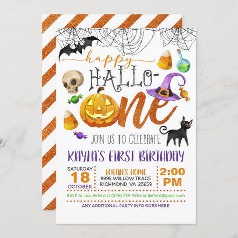 $2.50 | Halloween First Birthday Invitation #halloweenbirthdayinvitation #halloweenbirthdayinvite #halloweenbirthdaypartyinvitation #halloweenbirthdayparty #happyhallo-one #halloweenfirstbirthdayinvitation #halloweenfirstbirthdayinvite #firstbirthdayinvitation Invitations Halloween, Halloween First Birthday, Halloween Birthday Party Invitations, Halloween 1st Birthdays, Halloween Birthday Party, Halloween Birthday Invitations, One Year Birthday, 1st Birthday Party Invitations, 1st Birthday Invitation