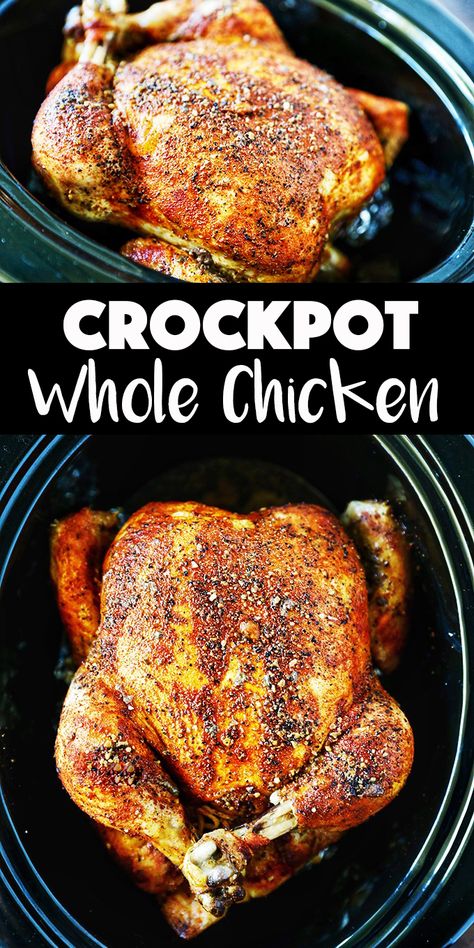 A delicious, seasoned rotisserie style whole chicken made easy in the Crockpot! Crockpot Whole Chicken Recipes, Crockpot Whole Chicken, Slow Cooker Kip, Chicken Rotisserie, Cooking Whole Chicken, Chicken Rub, Whole Chicken Recipes, Diner Recept, Crock Pot Slow Cooker