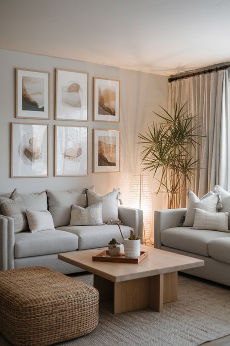 Living Room For Small Apartment, Neutral Palette Living Room, Cream And Orange Living Room, Cosy Neutral Living Room, Simple Apartment Living Room, West Coast Living Room, Clean Modern Living Room, Modern Aesthetic Living Room, Minimal Modern Living Room