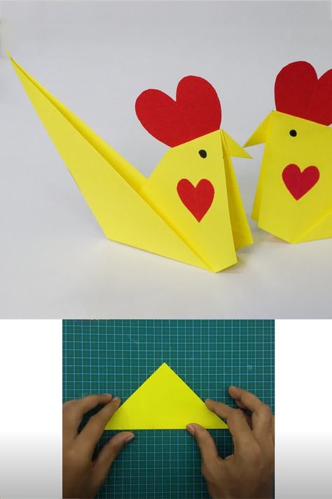 How to Make a Simple Paper Chicken - paper art and craft hen making - Handmade paper toy chicken - In this video i will show you how to make a paper hen step by step - Origami Paper Crafts - Origami Chicken. #Chicken #PaperCraft #Origami Origami Chicken, Paper Chicken, Bird Origami, Origami Paper Flowers, Paper Art And Craft, Origami Paper Craft, Diy Art Crafts, Paper Bird, Craft Origami