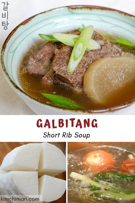 Korean Beef Short Rib Soup or Galbitang is so warming, deliciously rich and satisfying. So simple and easy to make. You just need time. #shortribs #beefsoup #wintersoup #koreanfood #asianfood #souprecipes #kimchimari Beef Short Rib Soup, Short Rib Soup, Korean Beef Short Ribs, Rib Soup, Healthy Weeknight Dinners, Korean Cooking, Korean Recipes, Korean Beef, Short Rib