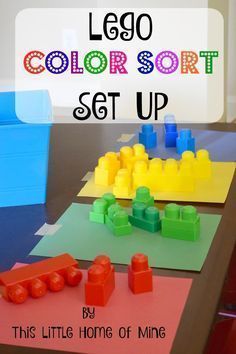 Lego Color Sort  for 2 year olds- This Little Home of Mine Aktiviti Tadika, Color Sorting Activities, Aktiviti Kanak-kanak, Preschool Colors, Montessori Preschool, Teaching Toddlers, Teaching Colors, Easy Toddler, Daycare Activities