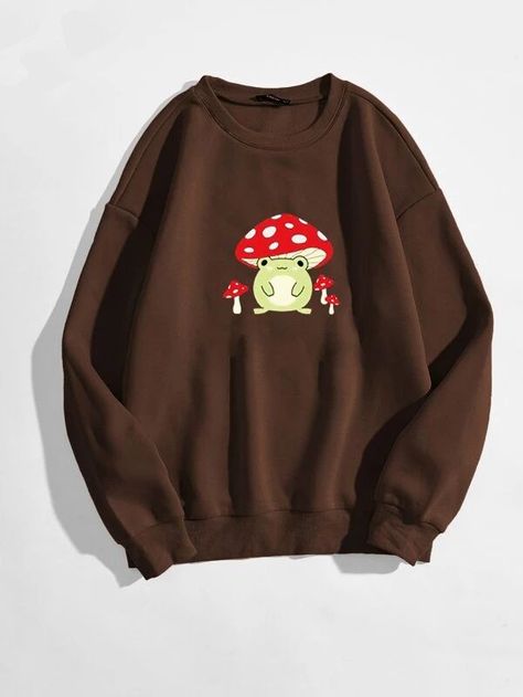 Cute Frog Stuff, Cute Hoodies Aesthetic, Cute Oversized Hoodies, Frog Sweatshirt, Kawaii Mushroom, Mushroom Hoodie, Cute Jumpers, Dressy Sweatshirt, Stylish Hoodies