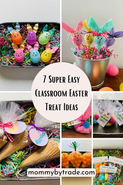 These Easter classroom treat ideas are not only easy but also super cheap! I purchased most of the materials and ingredients at the Dollar Tree. I promise you can't go wrong with any of these adorable and delicious Easter treats! #eastertreats #classroomtreatsideas #eastergoodies #easterclassroomtreats #momlife Easter Snacks For School Classroom, Easter Class Gift Ideas, Easter Ideas For Classroom, Easter Candy Gram Ideas, Easter Classroom Treats For Kids, Diy Easter Classroom Treats, Diy Easter Gifts For Kids Classroom, Easter Treats For Classmates, Easter Student Gifts