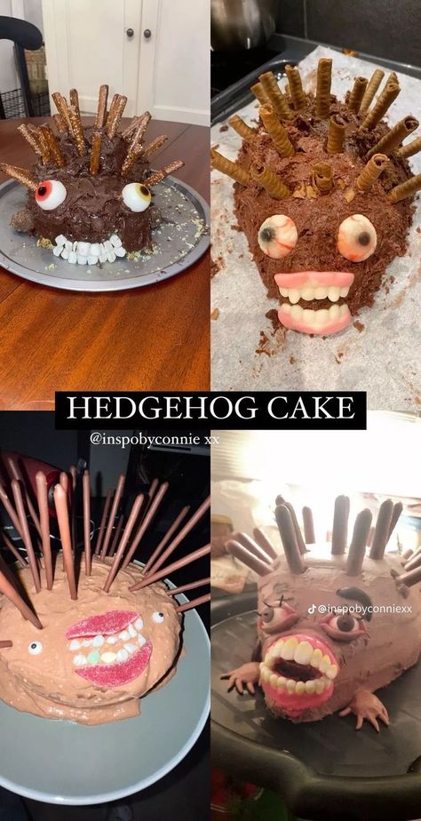 Backyard Halloween Party, Cake Disasters, Desserts Holiday, Friends Birthday Cake, Ugly Cakes, Hedgehog Cake, Cake Fails, Birthday Things, Easy Halloween Food